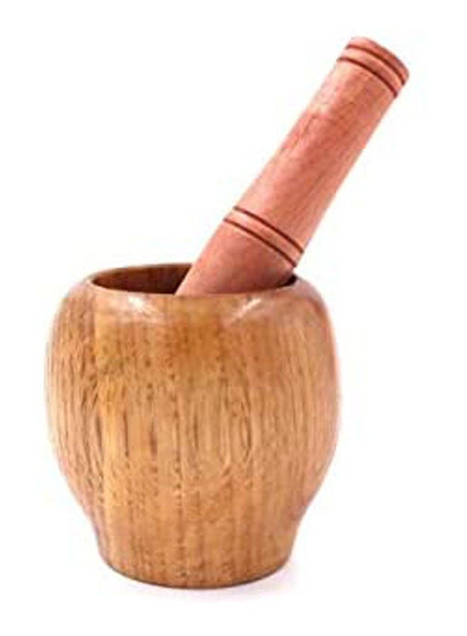 Wooden Mortar And Pestle Carving Brown  - Image 1