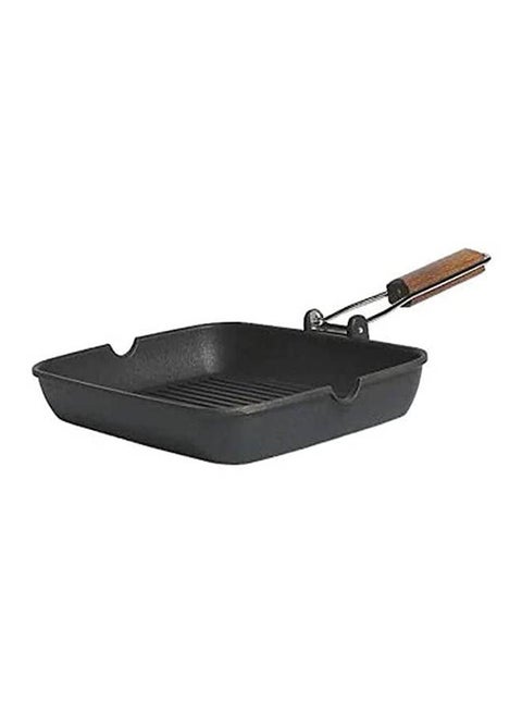 Grill Pan With Folding Wooden Handle Black 36cm