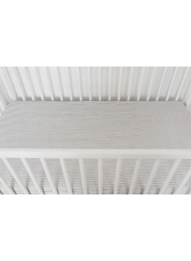 little unicorn Cotton Muslin Crib Sheet Grey Stripe  - Image 4