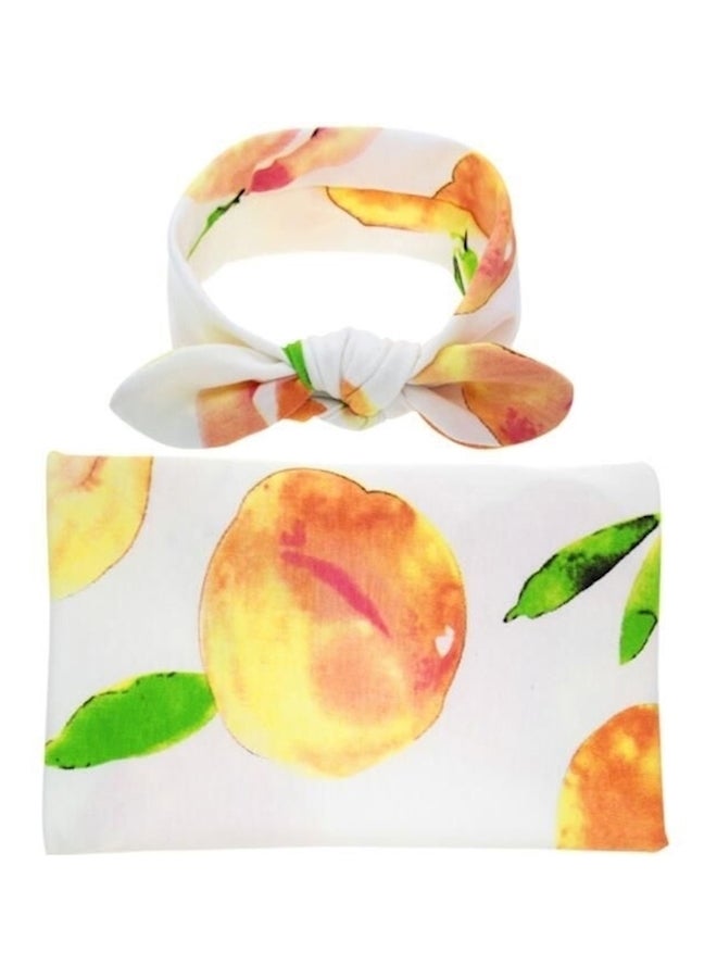 2-Piece Printed Baby Swaddle Blanket And Headband Set