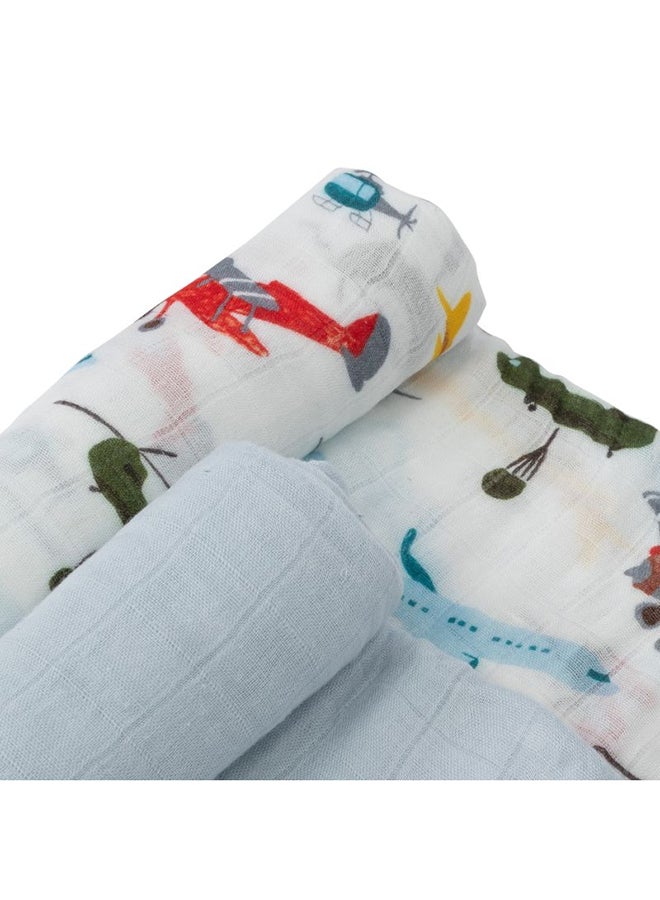 little unicorn Deluxe Muslin Swaddle 2 Pack Set Air Show  - Image 4