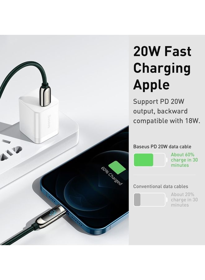 Baseus - USB C to Lightning Cable, 20W PD Type C to Lightning Cord with LED Display Compatible with iPhone 14 Pro Max 13/13 Pro 12 Pro Max 12 11 X XS XR 8 Plus, AirPods Pro, Supports Power Delivery 1M Green - Image 1