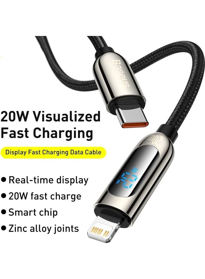 Baseus - USB C to Lightning Cable, 20W PD Type C to Lightning Cord with LED Display Compatible with iPhone 14 Pro Max 13/13 Pro 12 Pro Max 12 11 X XS XR 8 Plus, AirPods Pro, Supports Power Delivery 1M Black - Image 1