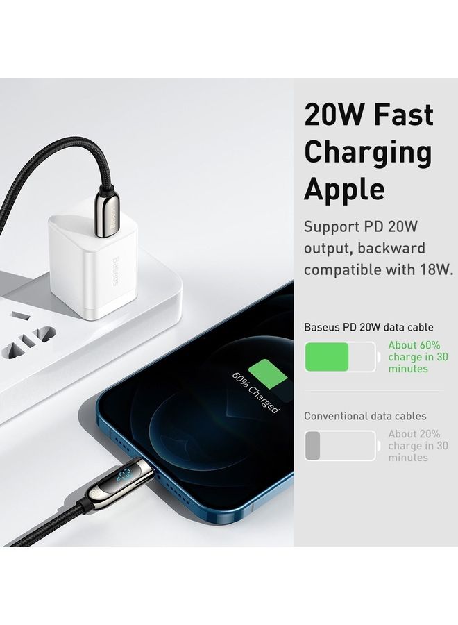Baseus - USB C to Lightning Cable, 20W PD Type C to Lightning Cord with LED Display Compatible with iPhone 14 Pro Max 13/13 Pro 12 Pro Max 12 11 X XS XR 8 Plus, AirPods Pro, Supports Power Delivery 1M Black - Image 1
