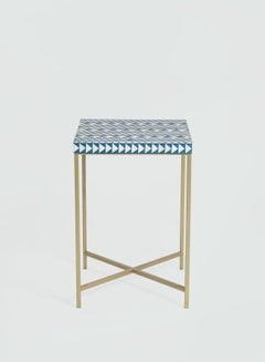 Side Table Luxurious - In Gold/Blue Bone Inlay - Used Next To Sofa As Coffee Corner Gold/Blue