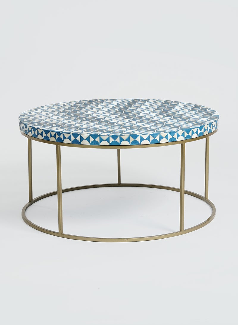 ebb & flow - Coffee Table Luxurious -Used As Coffee Corner In Blue/Gold Bone Inlay - Size 80 X 80 X 40 Blue/Gold 80 x 80 x 40cm - Image 1