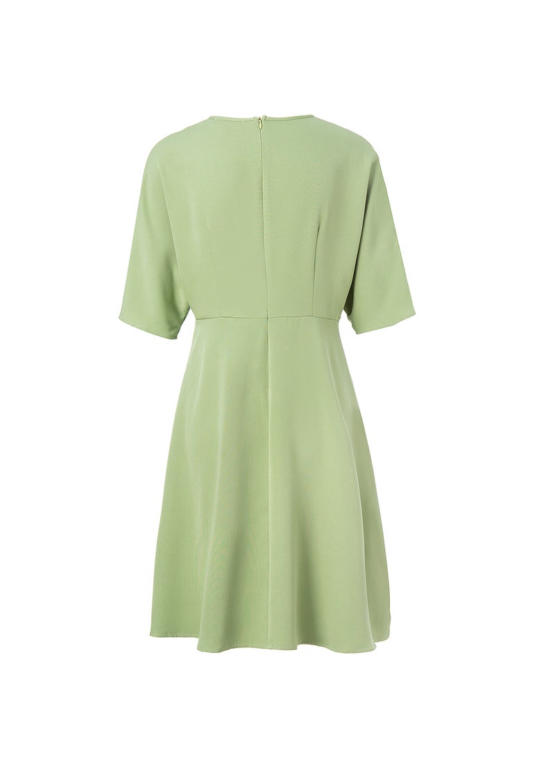 Aila Casual Round Neck Short Sleeve Pleated Midi Dress 57 Green - Image 2