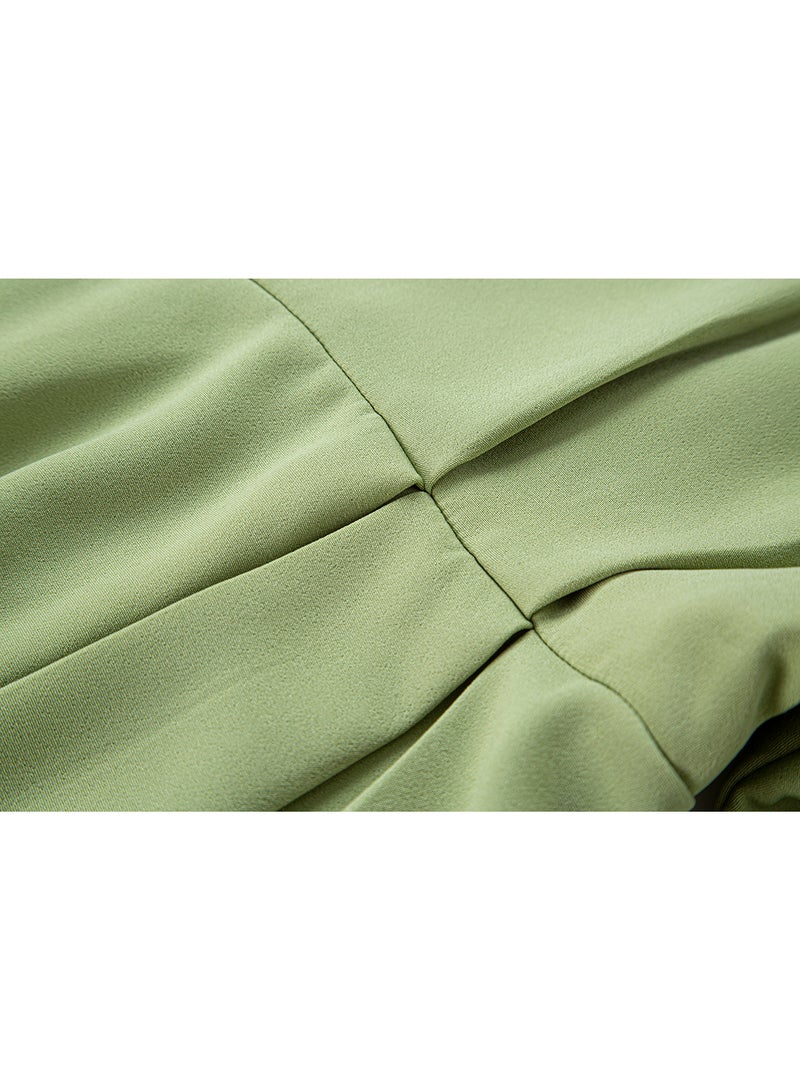 Aila Casual Round Neck Short Sleeve Pleated Midi Dress 57 Green - Image 4