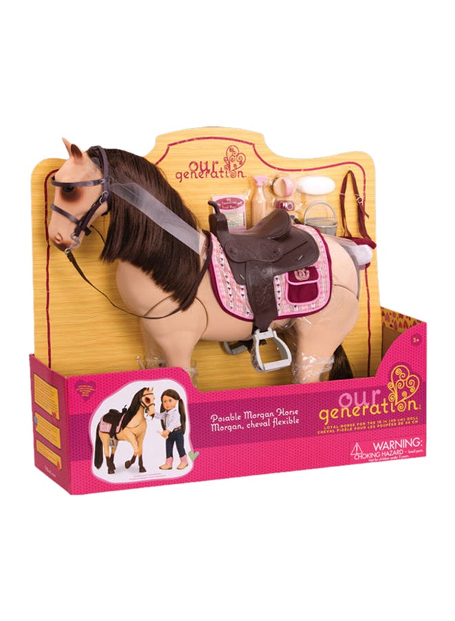 Our Generation Posable Cheval Flexible Morgan Horse With Brown Saddle And Grooming Accessories 46cm  - Image 1
