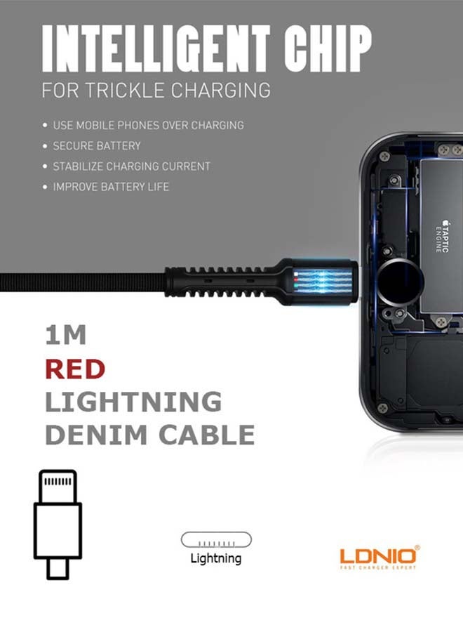 LDNIO - Lightning To USB Data Sync And Charging Cable For Apple iPhone Red/Black - Image 1
