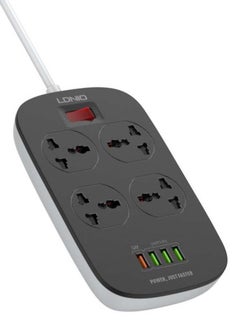 LDNIO 4 Power Sockets and 18W USB Ports Defender Series 2500w  Power Strip with QC USB Port Fast Charging  2M Power Cord Black 200cm  - Image 1