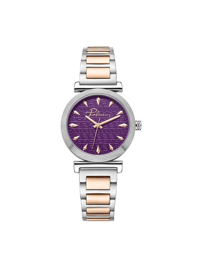 بوليس Police Yeni Analogue Quartz Movement Satin Purple Dial with Silver and Rose Gold Plated Bracelet Watch for Women - PEWLG2202540