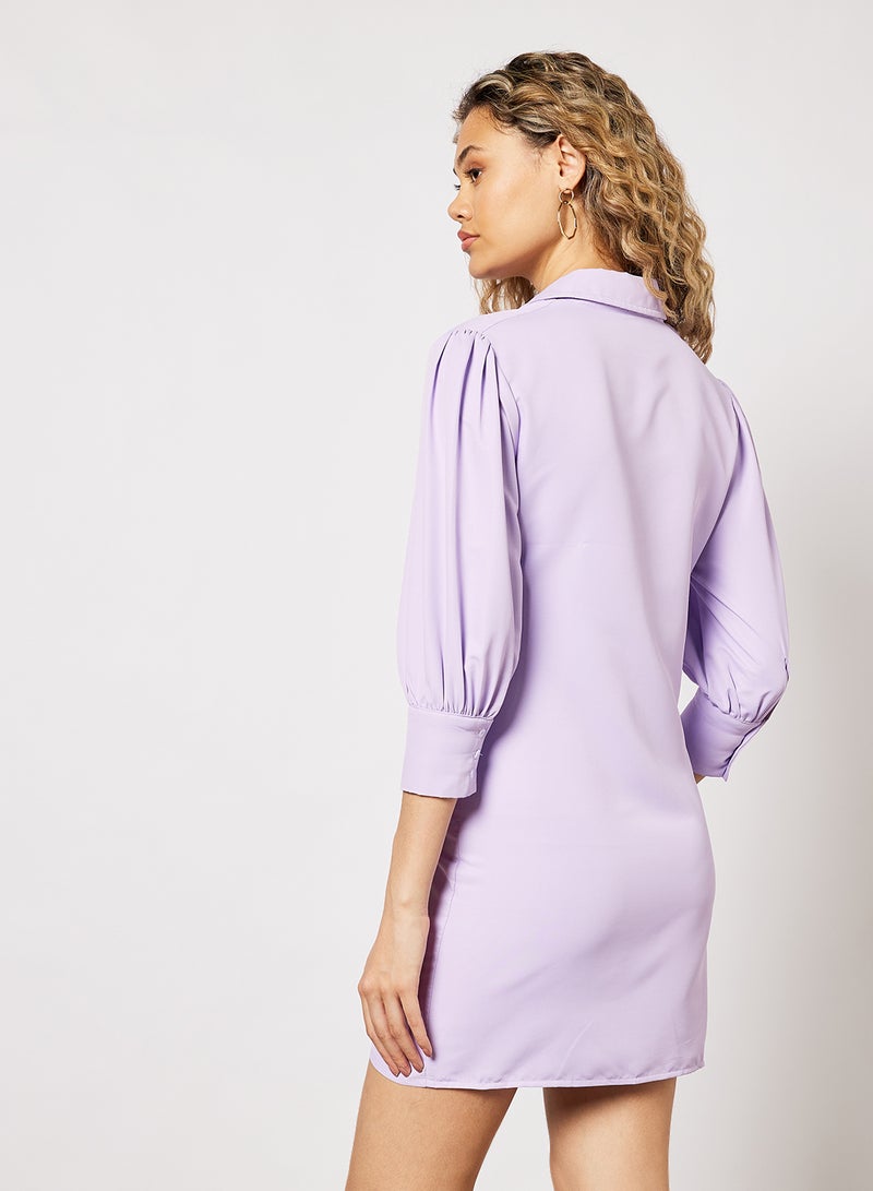 Aila Shirt Neck Front Button Ruffled evening  Dress lavendar  - Image 2