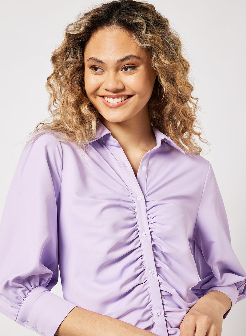 Aila Shirt Neck Front Button Ruffled evening  Dress lavendar  - Image 3