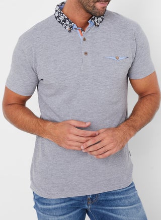 Contrast Collar Short Sleeve Polo T-Shirt Grey