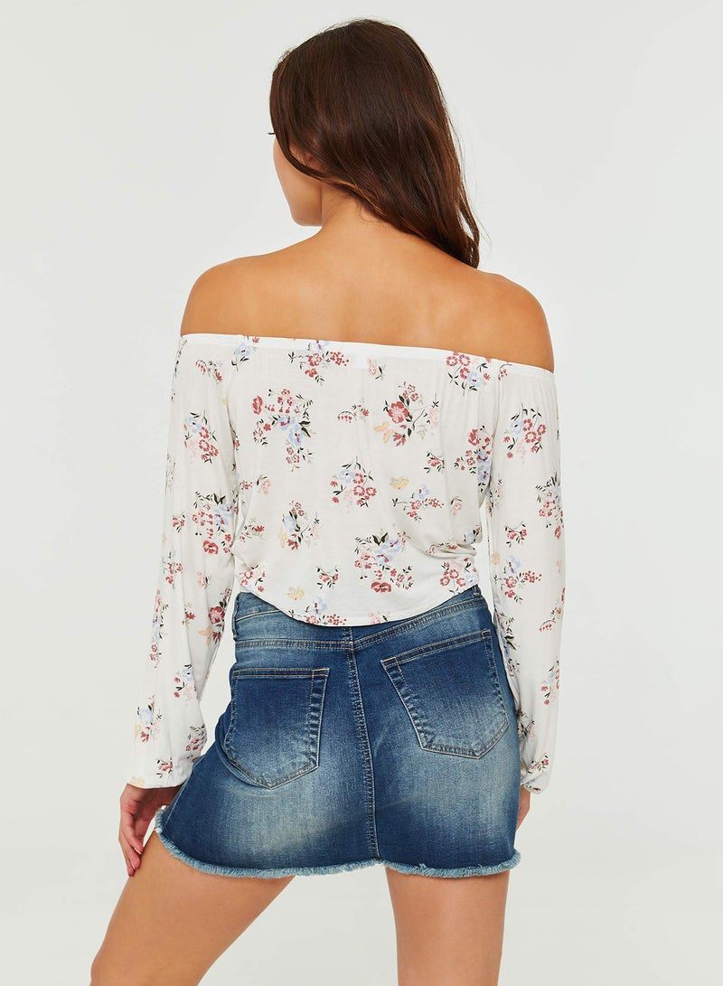 Ardene - Long Sleeves Tie Front Off Shoulder Top White - Image 1