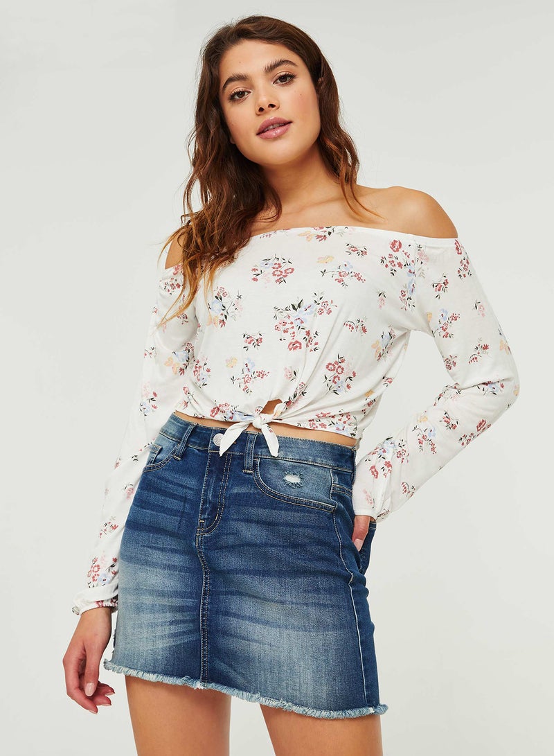 Ardene - Long Sleeves Tie Front Off Shoulder Top White - Image 1