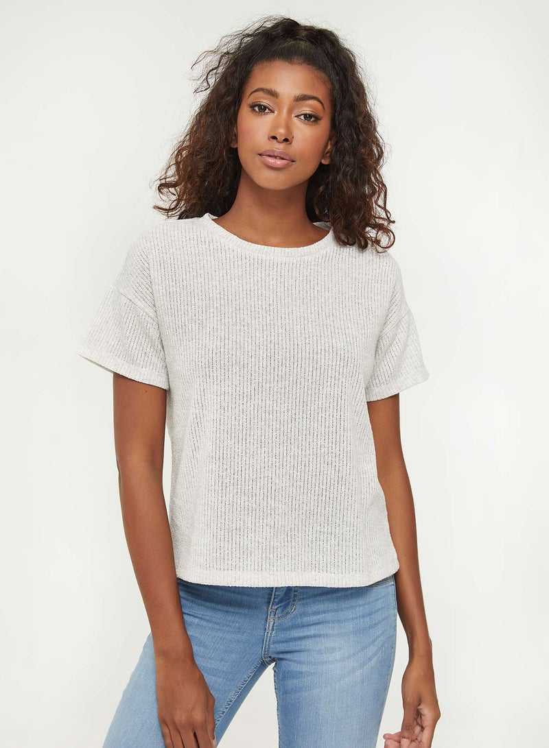Ardene Short Sleeves Rib Hacci Boxy Top Grey  - Image 1