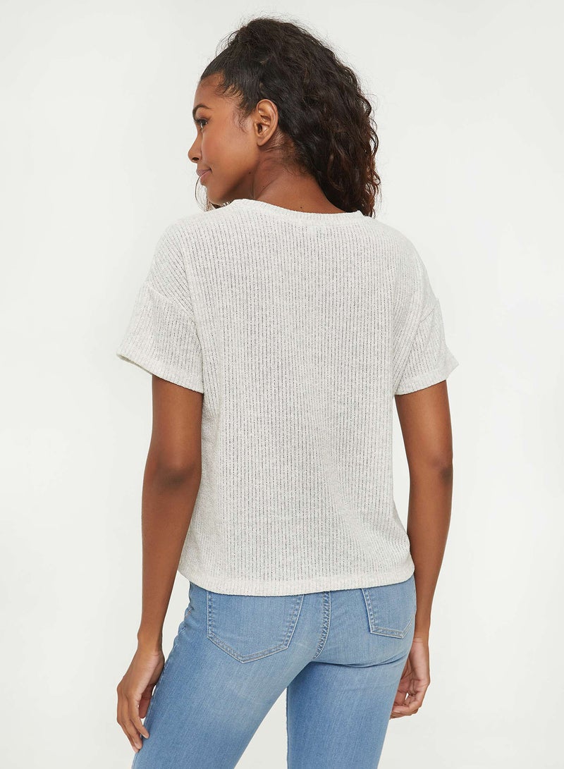 Ardene Short Sleeves Rib Hacci Boxy Top Grey  - Image 2