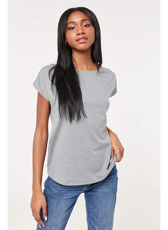 Ardene Lace Yoke Casual T-Shirt Grey  - Image 1