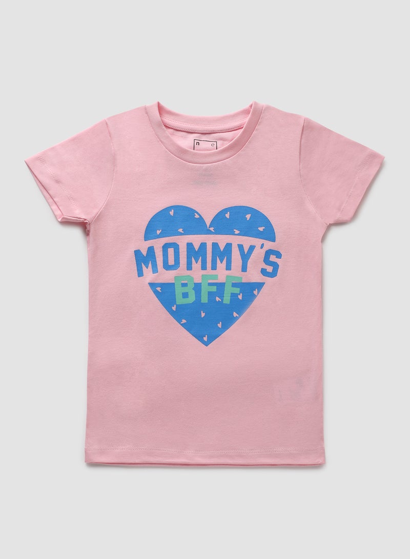 نيون  تيشيرت بأكمام قصيرة ورقبة دائرية للفتيات وردي فاتح - Image 1