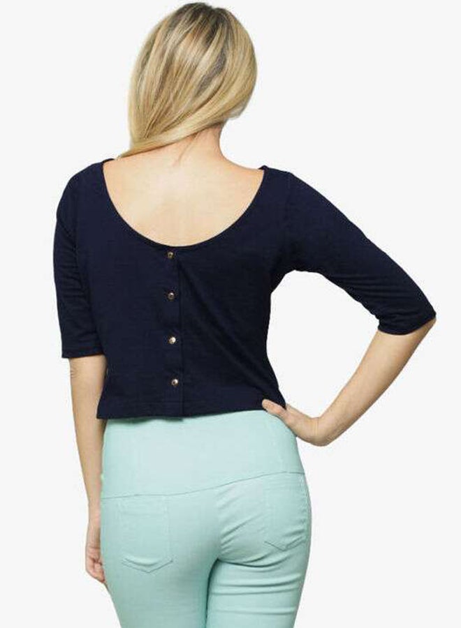 Miss Chase - Stylish Boat Neck Blouse Navy Blue - Image 1