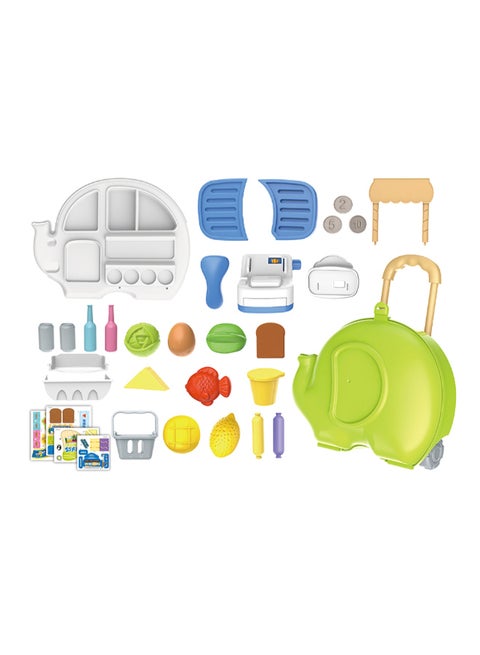 30-Piece Supermarket And Grocery Shopping  Pull Bar Box(Elephant Shape Stroller Bag) Pretend Play Set With Shopping Accessories 26.5 x 41 x 29cm