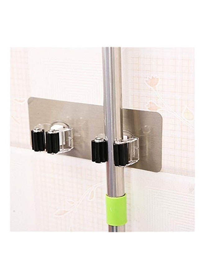 Double Broom Mop Holder- Self Adhesive Wall Mount Gripper And Organizer Multicolour  - Image 2