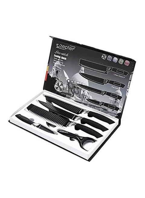 Utensils Knives Set With Peeler And Scissor 6 Pcs Black