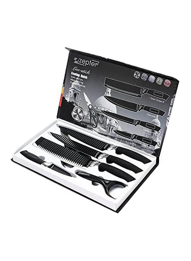 Generic - Utensils Knives Set With Peeler And Scissor 6 Pcs Black - Image 1
