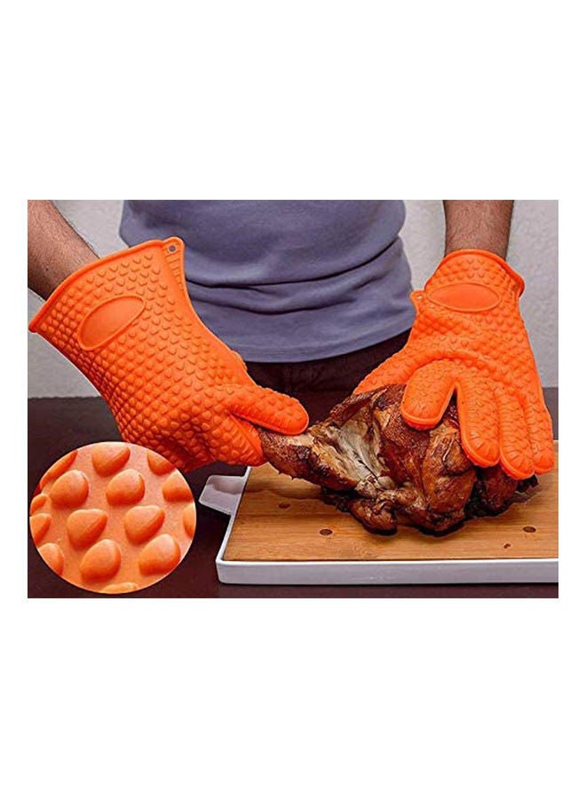 1 Pair Of Bbq Gloves Heat Resistance Grilling Waterproof Non- Slip Gloves For Potholder Grill Cooking Baking Orange - Image 2