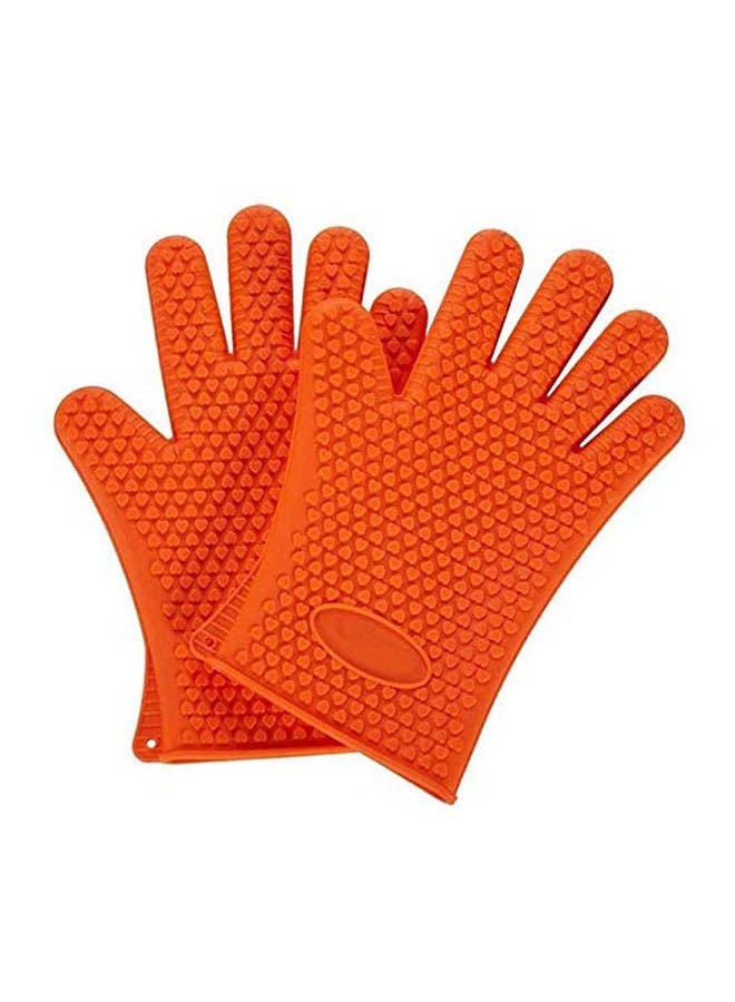 1 Pair Of Bbq Gloves Heat Resistance Grilling Waterproof Non- Slip Gloves For Potholder Grill Cooking Baking Orange - Image 1