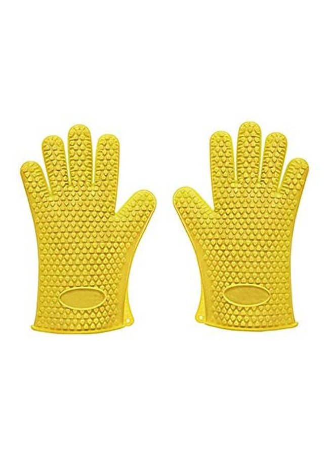 2Pcs Thicken Food Grade Oven Glove Heat Resistant Barbecue Drill Mitt Glove Kitchen Bbq Baking Tool Accessories Yellow - Image 1