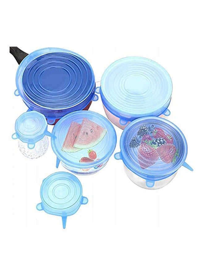 6Pcs/Set Lid Spill Stopper Universal Suction Lid-Bowl Cover Kitchen Pan Lids Blue
