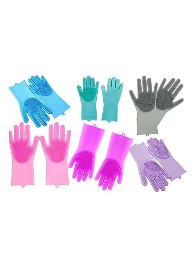 Silicone Brush Gloves Set For Cleaning Multicolour 