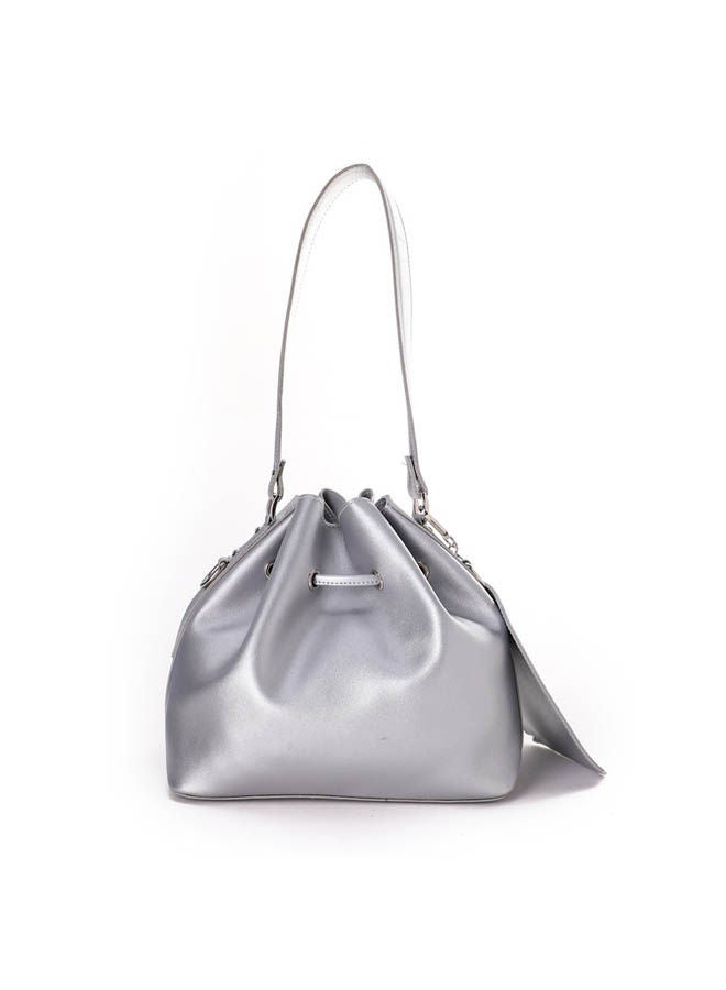 Silvio Torre Casual Solid Leather Handbag Silver  - Image 2
