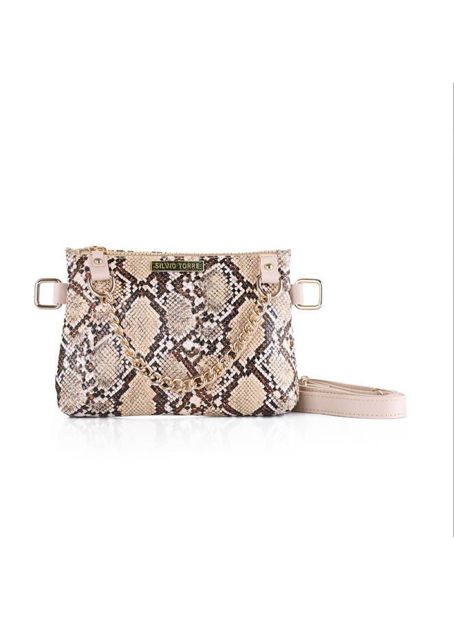 Silvio Torre Casual Snake Skin Leather Waist Bag Beige Snake  - Image 1