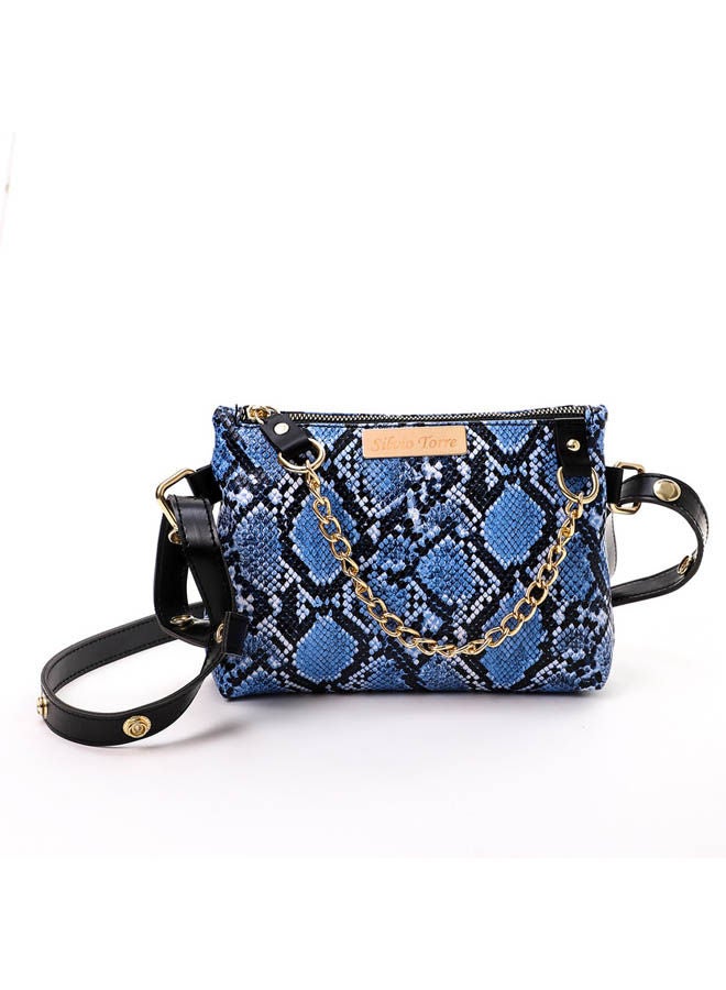 Silvio Torre Casual Snake Skin Leather Waist Bag Blue Snake  - Image 1