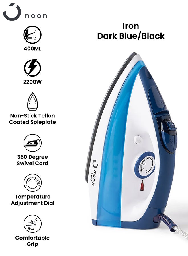 noon east Steam Iron Box - 2200 W 0.42 Liter Water Tank Non Stick Teflon Coated- Dark Blue/Black 420.0 ml 2200.0 W DM-2008-3 Dark Blue/Black - Image 3