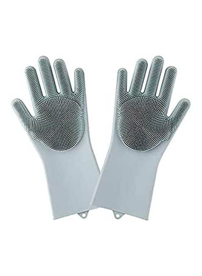 Silicone Gloves Dishwashing Cleaning Brush Silver  - Image 1