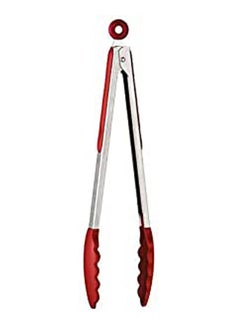 Generic Serving Salad Bbq Tongs Stainless Steel Handle Utensil Silicone Red 