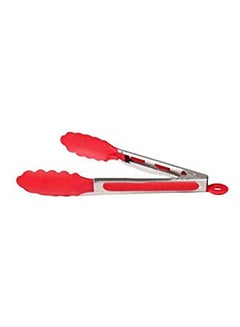 Generic Serving Salad Bbq Tongs Stainless Steel Handle Utensil Silicone Red 