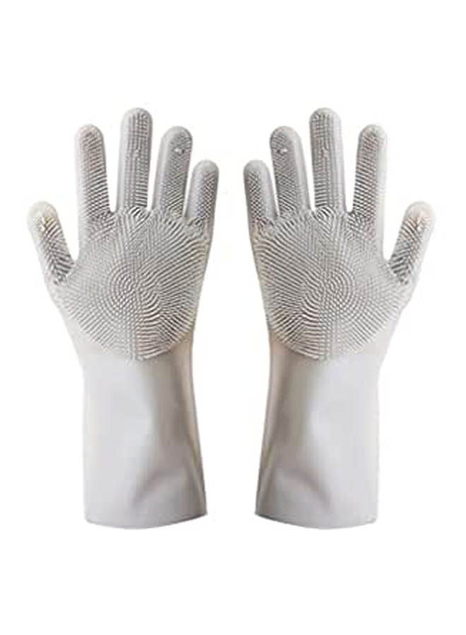 Silicon Pair Of Gloves Wearing Comfortable For Kitchen Grey