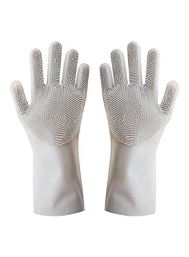 Silicon Pair Of Gloves Wearing Comfortable For Kitchen Grey