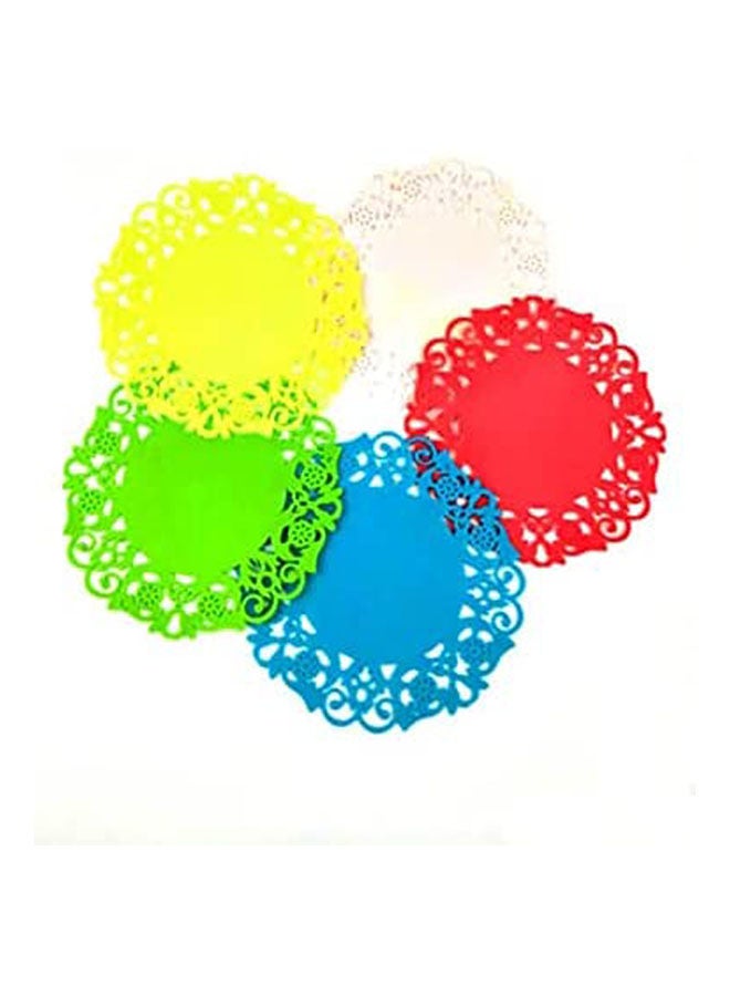 Mixed Color Placemats Hollow Out Flower Lace Round Shape Placemats Pad Insulation Mat Set Of 5 Pieces Multicolour 20cm