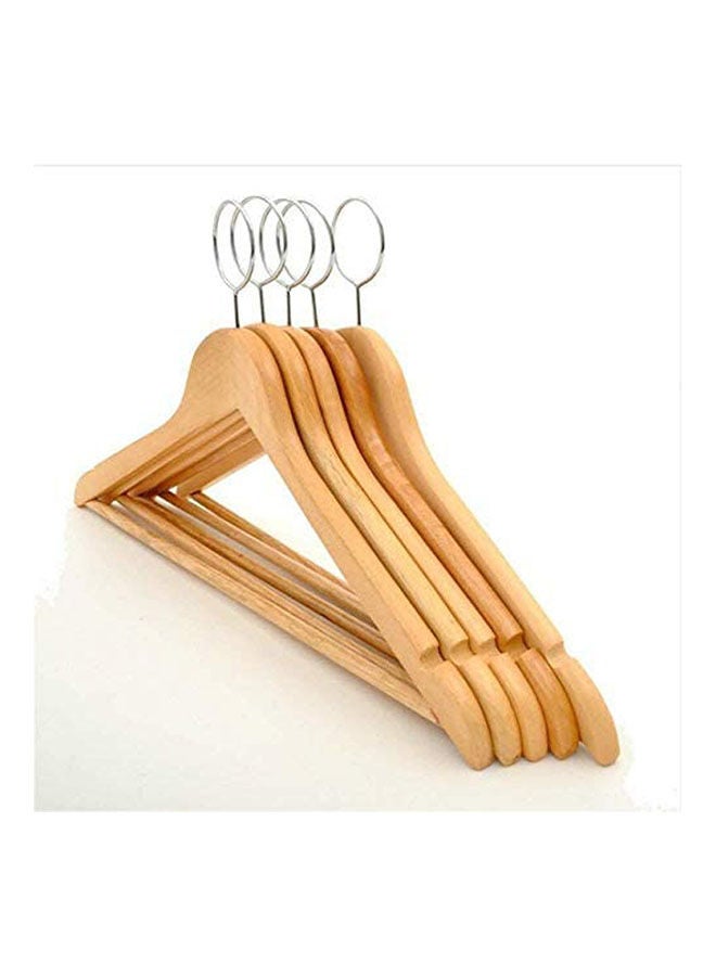 Wooden Hnager Pack Of 5Pcs Anti Theft With Security Hooks Beige  - Image 1