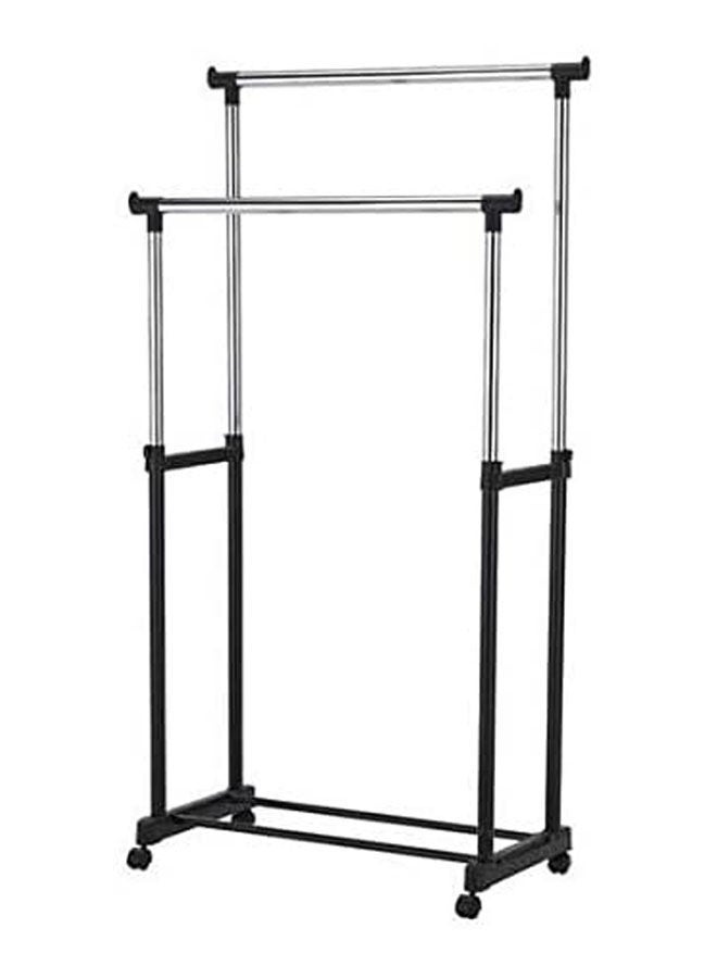 Cloth Rack 2 Pole Metal Black Double Pole Telescopic Clothes Hanger Silver 