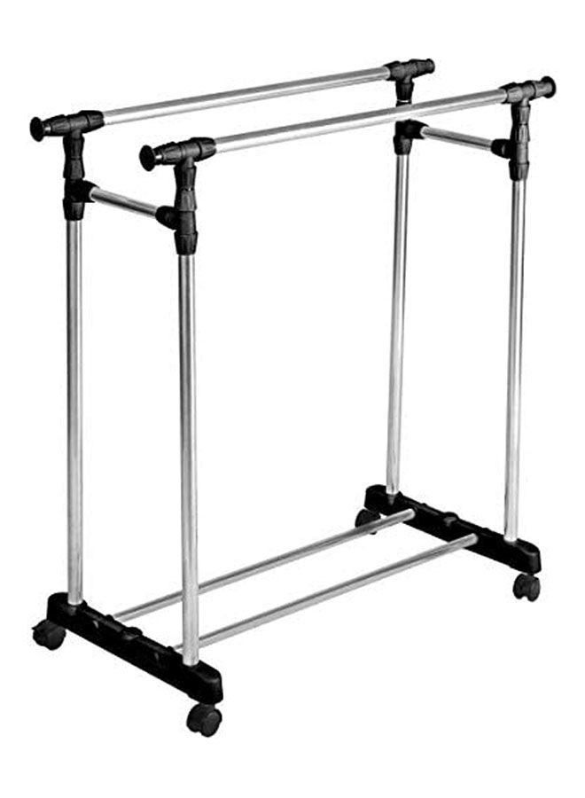 Generic - Clothes Double Pole Portable Rack Hanger Extendable Rolling Removable And Retractable Garments Rack Silver - Image 1