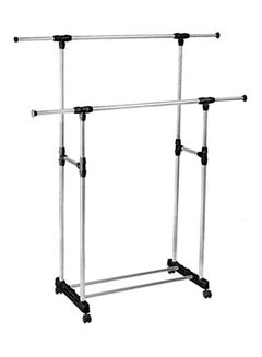Clothes Double Pole Portable Rack Hanger Extendable Rolling Removable And Retractable Garments Rack Silver