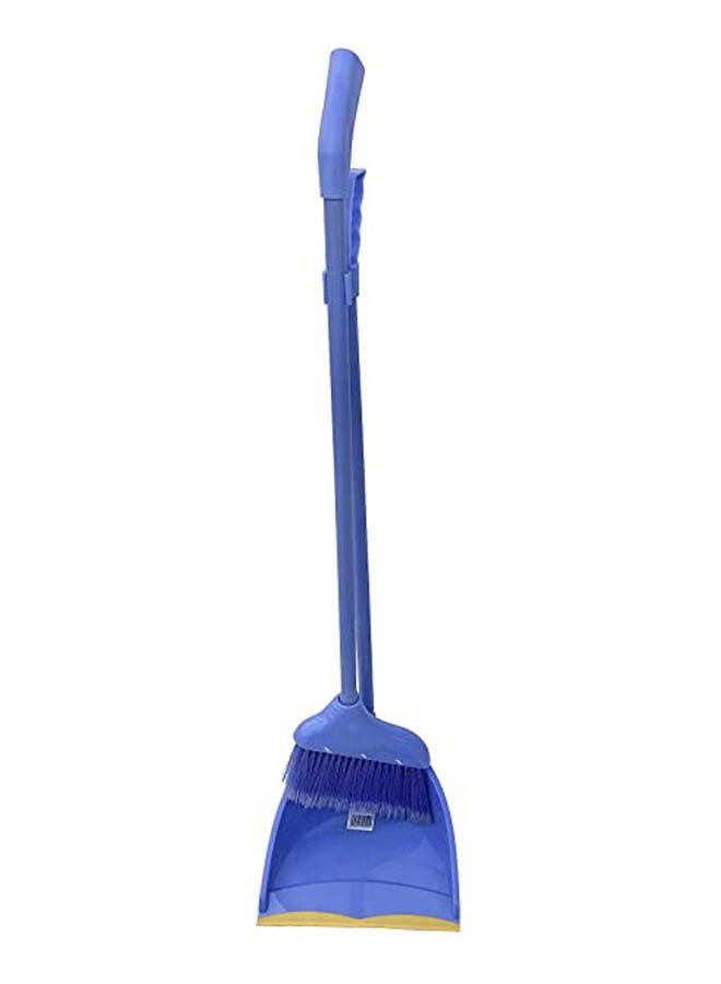 Dust Pan And Brush With 2 Plastic Handles Blue 90cm